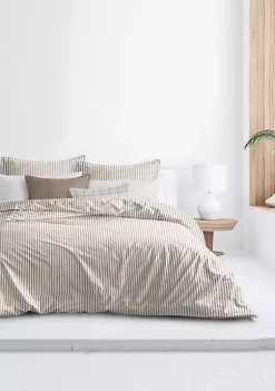 6ix Tailors Fine Linens Basic Ticking Stripes Walnut Twin Duvet Cover & 1 Sham Set -Linens Shop Belk 1133