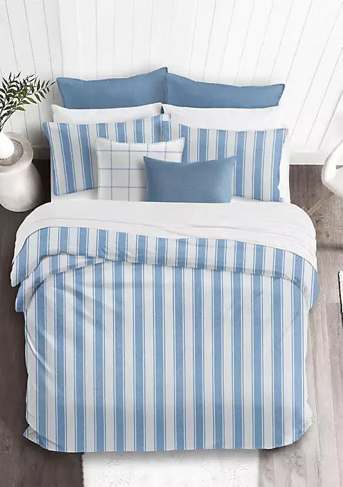6ix Tailors Fine Linens Denim Stripes Blue Queen Comforter & 2 Shams Set 4 6ix Tailors Fine Linens Denim Stripes Blue Queen Comforter & 2 Shams Set - Image 2