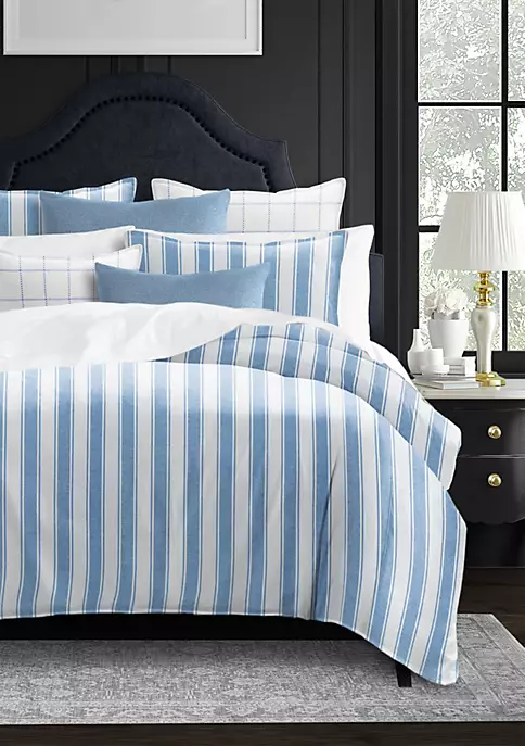 6ix Tailors Fine Linens Denim Stripes Blue Queen Comforter & 2 Shams Set 6 6ix Tailors Fine Linens Denim Stripes Blue Queen Comforter & 2 Shams Set - Image 4