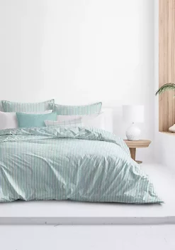 6ix Tailors Fine Linens Basic Ticking Stripes Aqua Full/Double Duvet Cover & 2 Shams Set