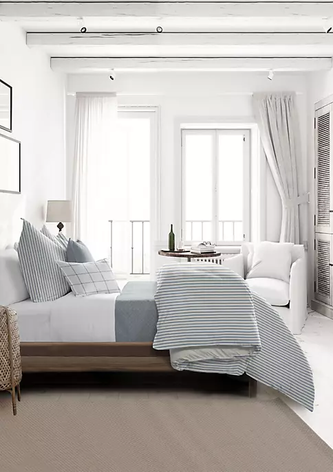 6ix Tailors Fine Linens Basic Ticking Stripes Blue Fog Twin Comforter & 1 Sham Set 4 6ix Tailors Fine Linens Basic Ticking Stripes Blue Fog Twin Comforter & 1 Sham Set - Image 2