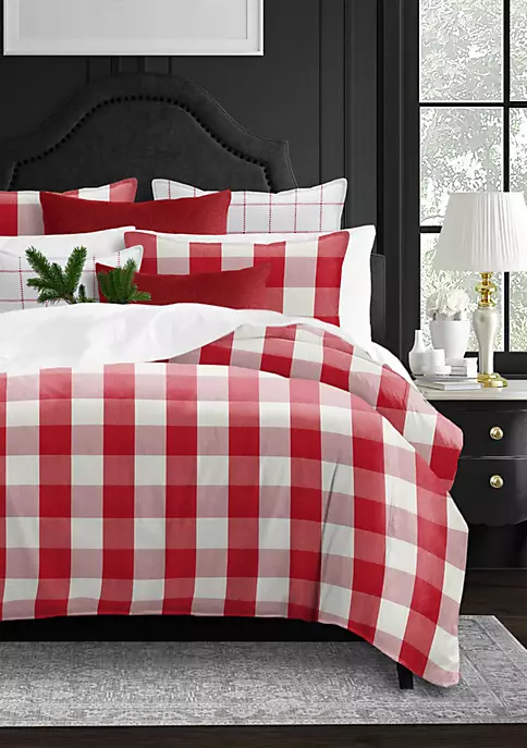 6ix Tailors Fine Linens Basic Check Red King Comforter & 2 Shams Set 6 6ix Tailors Fine Linens Basic Check Red King Comforter & 2 Shams Set - Image 4