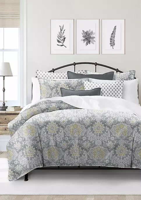 6ix Tailors Fine Linens Osha Barley/Gray Full/Double Duvet Cover & 2 Shams Set 4 6ix Tailors Fine Linens Osha Barley/Gray Full/Double Duvet Cover & 2 Shams Set - Image 2