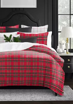 6ix Tailors Fine Linens Royal Plaid Red King Duvet Cover & 2 Shams Set -Linens Shop Belk 502