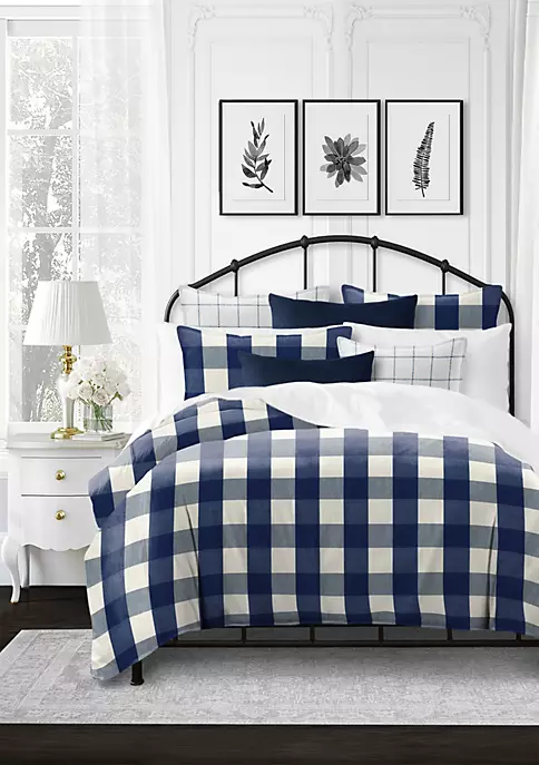 6ix Tailors Fine Linens Basic Check Blue Full/Double Comforter & 2 Shams Set 8 6ix Tailors Fine Linens Basic Check Blue Full/Double Comforter & 2 Shams Set - Image 6