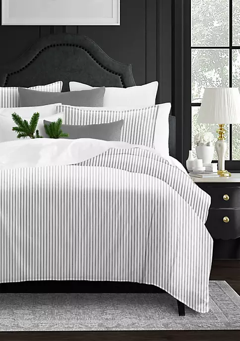 6ix Tailors Fine Linens Antique Ticking Gray Queen Duvet Cover & 2 Shams Set 6 6ix Tailors Fine Linens Antique Ticking Gray Queen Duvet Cover & 2 Shams Set - Image 4