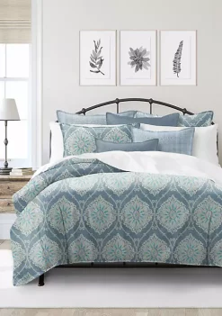 6ix Tailors Fine Linens Bellamy Blue Queen Coverlet & 2 Shams Set -Linens Shop Belk 885