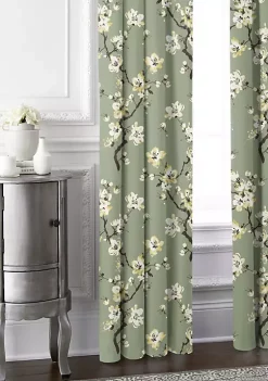 6ix Tailors Fine Linens Sakura Green Pinch Pleat Drapery Panel Pair (20" W x 144" L) -Linens Shop Belk 946